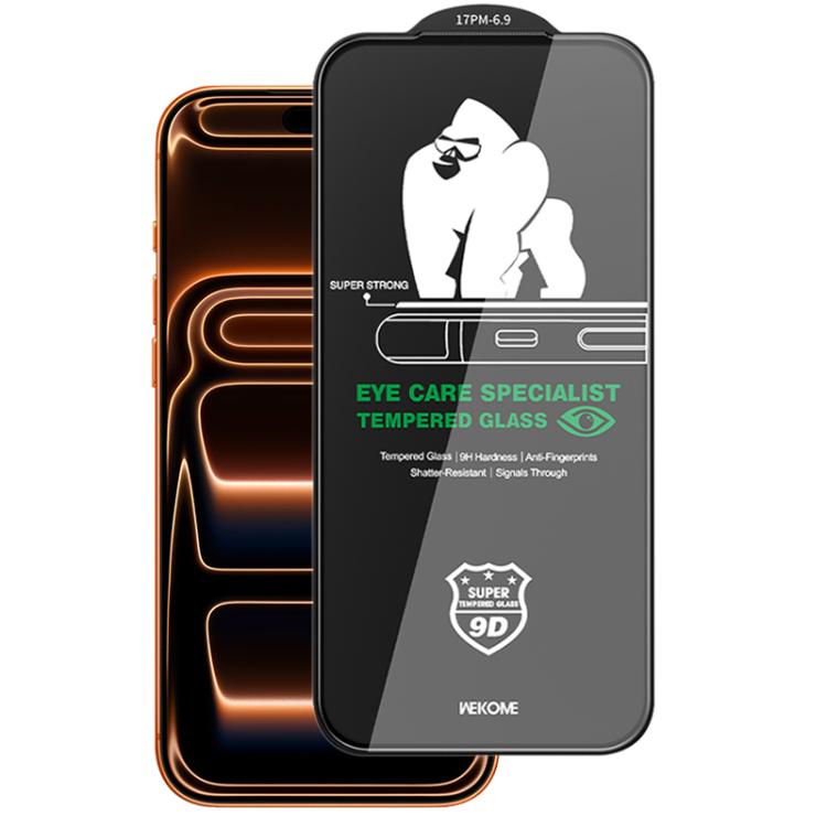 Protector de pantalla de vidrio templado HD curvo 9D con filtro de luz y cuidado ocular, serie Qin WK WTP-131, For iPhone 17 Pro Max, For iPhone 17 Pro, For iPhone 17 / 16 Pro, For iPhone Air