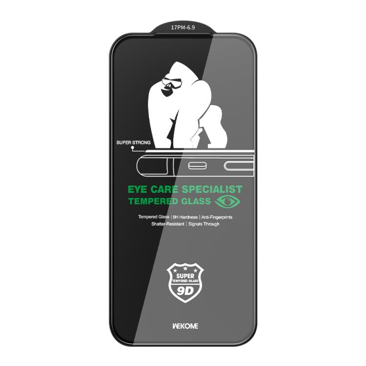 Protector de pantalla de vidrio templado HD curvo 9D con filtro de luz y cuidado ocular, serie Qin WK WTP-131, For iPhone 17 Pro Max, For iPhone 17 Pro, For iPhone 17 / 16 Pro, For iPhone Air