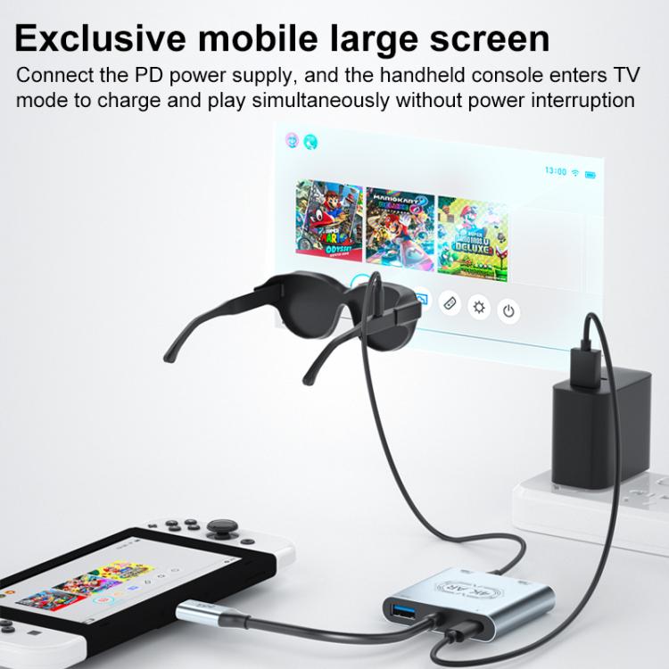 Adaptador convertidor de carga para gafas de realidad aumentada V77G 4K 60Hz USB-C / Tipo-C a doble Tipo-C, PD 100W, USB 3.0