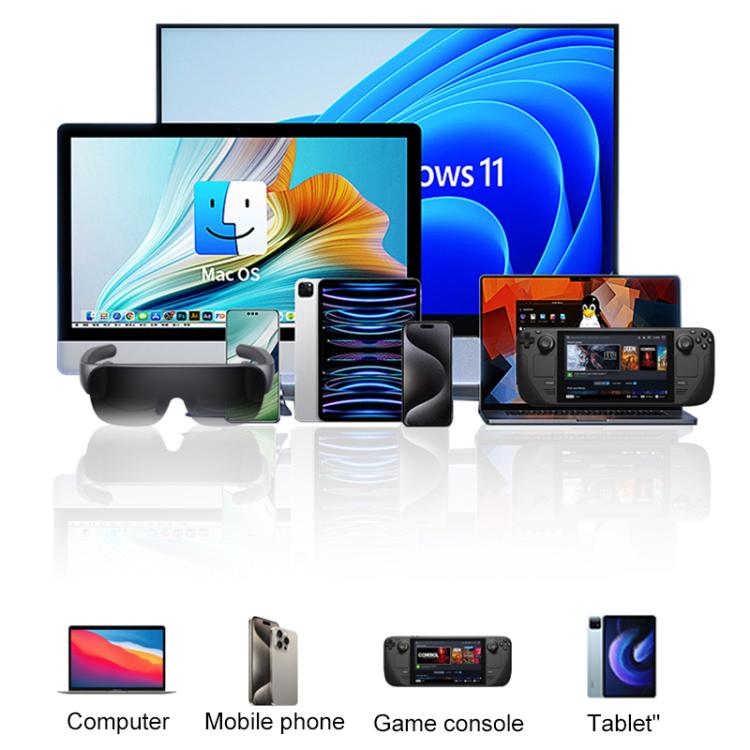 Adaptador convertidor de carga para gafas de realidad aumentada V77G 4K 60Hz USB-C / Tipo-C a doble Tipo-C, PD 100W, USB 3.0