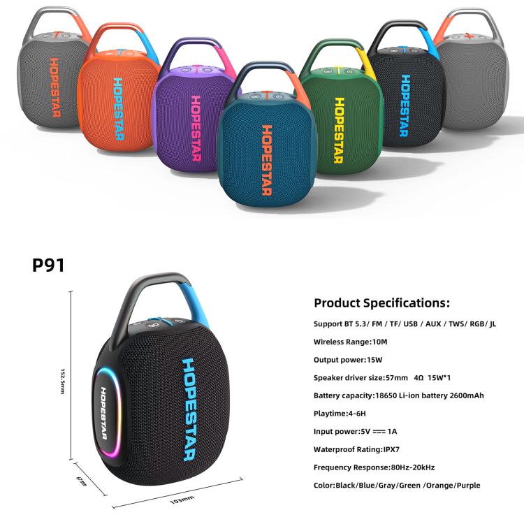 Altavoz Bluetooth para exteriores HOPESTAR P91 de 15 W, resistente al agua (IPX7).