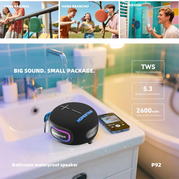 Altavoz inalámbrico Bluetooth HOPESTAR P92 de 15 W para exteriores, resistente al agua (IPX7).