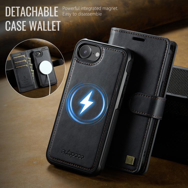 Funda magnética para teléfono AutSpace A05 2 en 1 con textura de piel de becerro retro y MagSafe, For iPhone 17e / 16e, For iPhone 17 Pro Max, For iPhone 17 Pro, For iPhone 17, For iPhone Air, For iPhone 16 Pro Max, For iPhone 16 Pro, For iPhone 16 Plu...