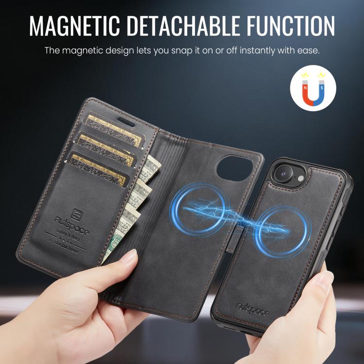 Funda magnética para teléfono AutSpace A05 2 en 1 con textura de piel de becerro retro y MagSafe, For iPhone 17e / 16e, For iPhone 17 Pro Max, For iPhone 17 Pro, For iPhone 17, For iPhone Air, For iPhone 16 Pro Max, For iPhone 16 Pro, For iPhone 16 Plu...