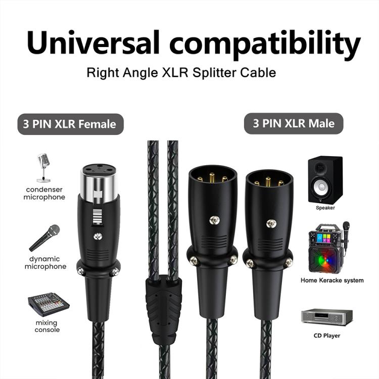 Cable de audio XLR con divisor de micrófono balanceado tipo Y, longitud: 0,5 m, Female Elbow to 2xMale Elbow, Female Elbow to Male 2xStraight, Female Straight to 2xMale Elbow, Female Straight to 2xMale Straight