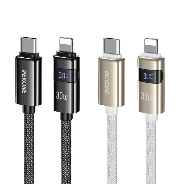 Cable de datos de carga rápida WK WDC-104 Raython 2 con pantalla digital de 30 W, conector USB-C a 8 pines, longitud: 1,2 m, WDC-104