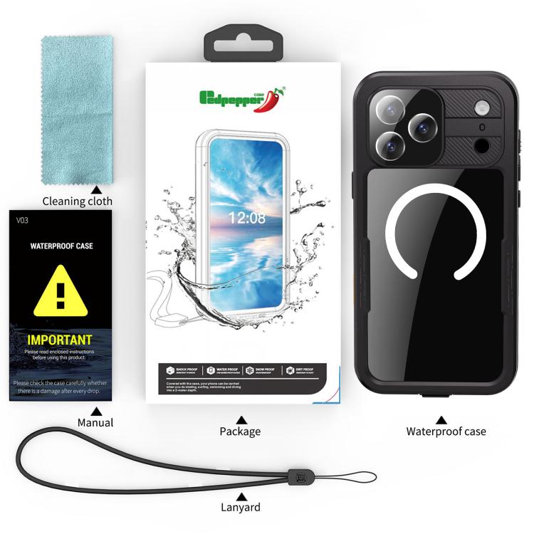 Funda para teléfono RedPepper con certificación IP68, resistente al agua y con triple protección MagSafe., For iPhone 17 Pro Max, For iPhone 17 Pro, For iPhone Air