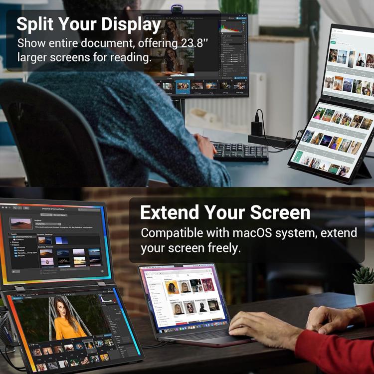 Monitor portátil plegable de doble pantalla S156P31D de 15,6 pulgadas y 1080P con soporte., 15.6 inch 1080P