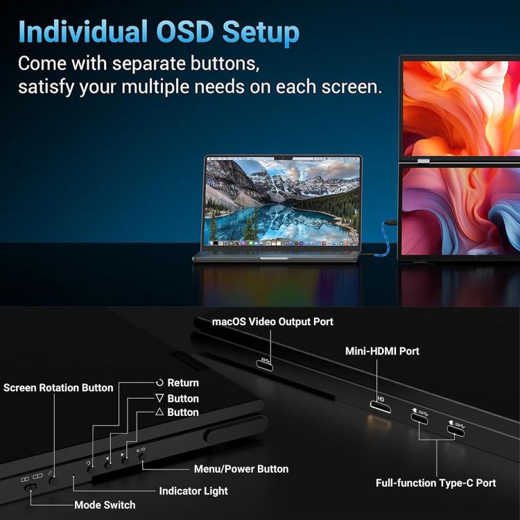 Monitor portátil plegable de doble pantalla S156P31D de 15,6 pulgadas y 1080P con soporte., 15.6 inch 1080P