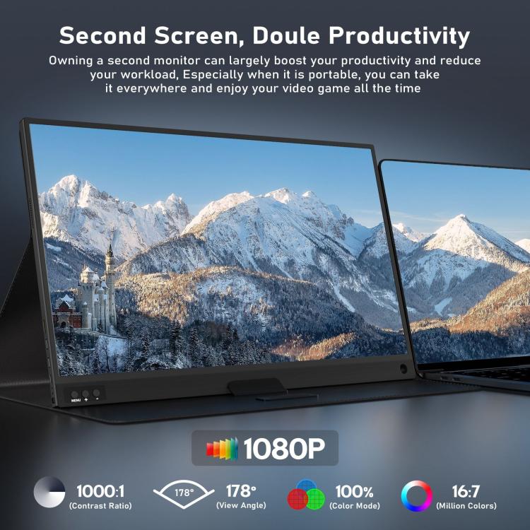 Monitor portátil para juegos P161A11D de 16,1 pulgadas y resolución 1080p con pantalla extendida, 16.1 inch 1080P
