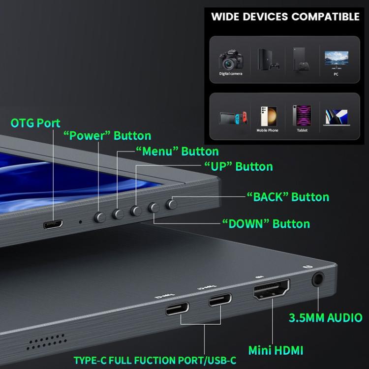 Monitor portátil para juegos P160A20 de 16 pulgadas con resolución 4K y pantalla extendida., 16 inch 4K