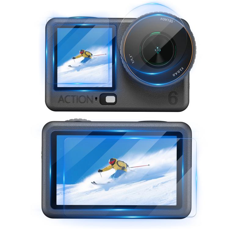 Protector de lente STARTRC 3 en 1 para pantalla frontal y trasera, láminas de vidrio templado., For DJI Osmo Action 6