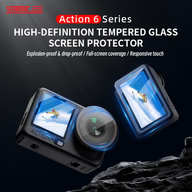 Protector de lente STARTRC 3 en 1 para pantalla frontal y trasera, láminas de vidrio templado., For DJI Osmo Action 6