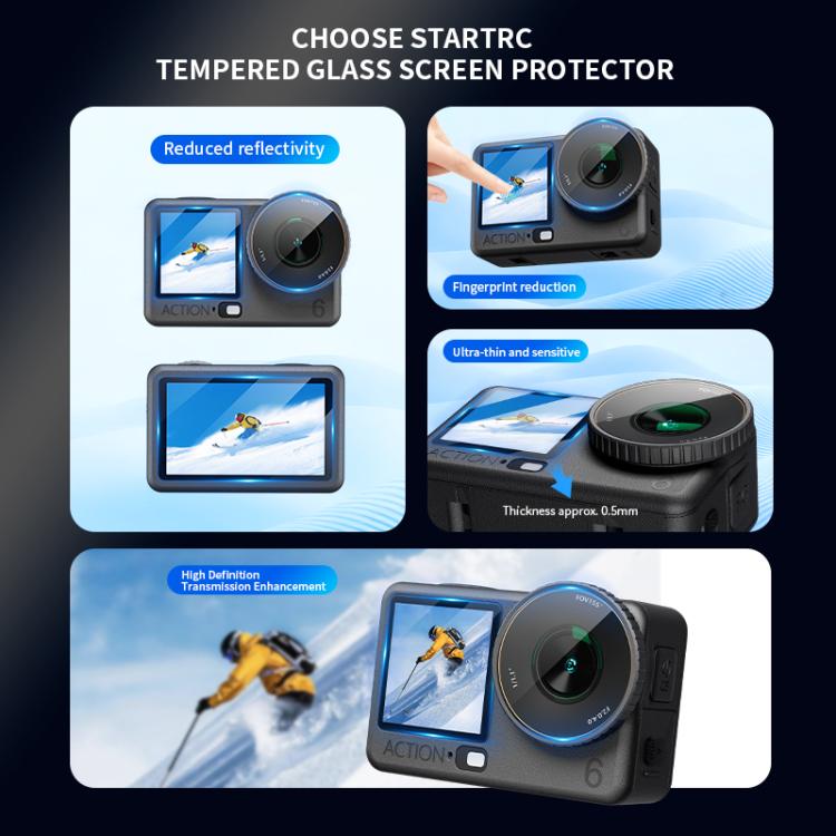 Protector de lente STARTRC 3 en 1 para pantalla frontal y trasera, láminas de vidrio templado., For DJI Osmo Action 6