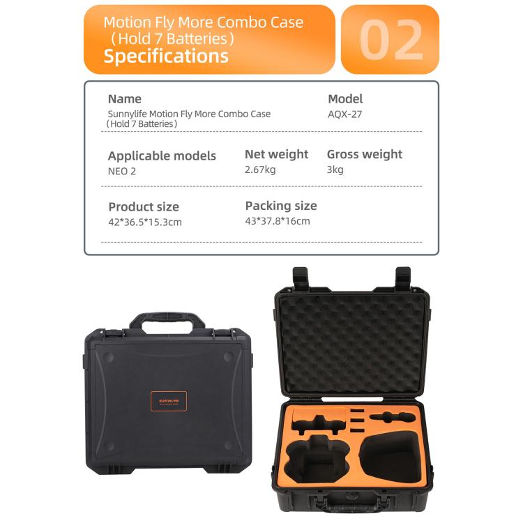Estuche rígido de viaje impermeable y a prueba de golpes Sunnylife para DJI Neo 2, Motion Fly More Combo, Fly More Combo