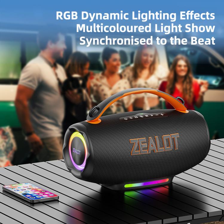 Altavoz Bluetooth portátil Zealot S167 de 100 W con iluminación RGB para exteriores.