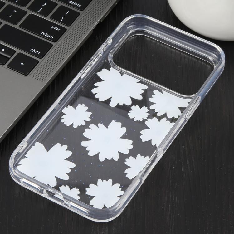 Funda para teléfono pequeña transparente con purpurina floral de DFANS DESIGN, For iPhone 17 Pro Max