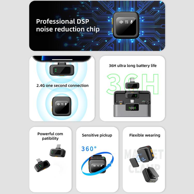 Micrófono inalámbrico de solapa 2 en 1 Q18, Type-C Plug, 8 Pin Plug