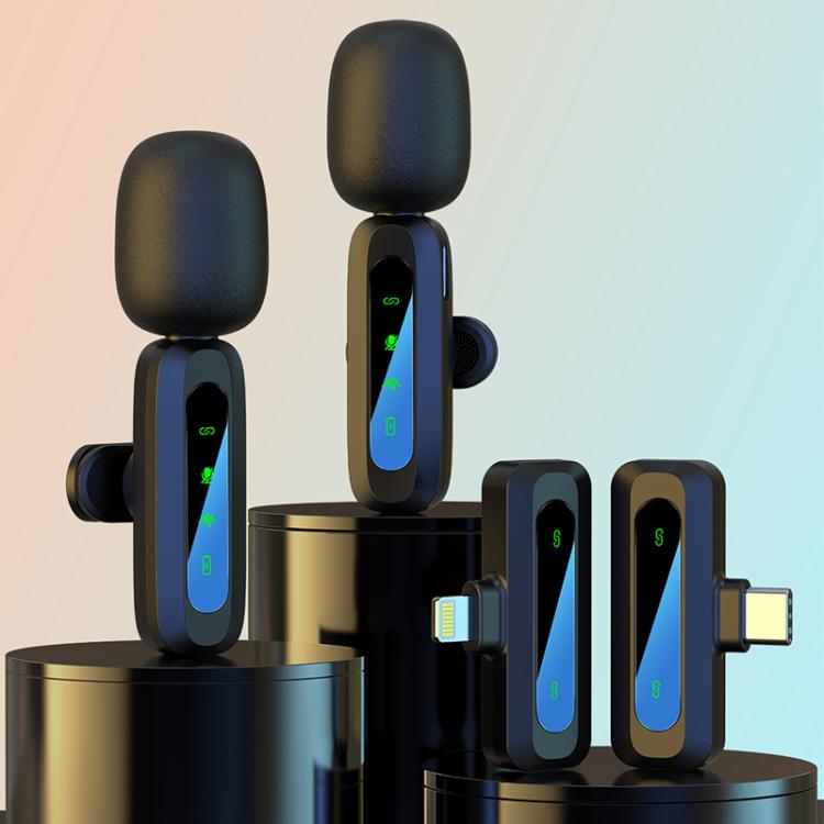 Micrófono inalámbrico de solapa J3 2 en 1 con reducción de ruido. Mini micrófono., 2 Mics + Type-C Plug, 2 Mics + 8 Pin Plug