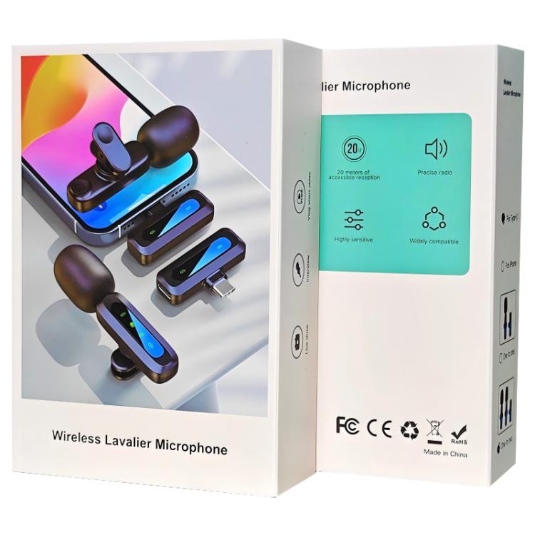 Micrófono inalámbrico de solapa J3 2 en 1 con reducción de ruido. Mini micrófono., 2 Mics + Type-C Plug, 2 Mics + 8 Pin Plug