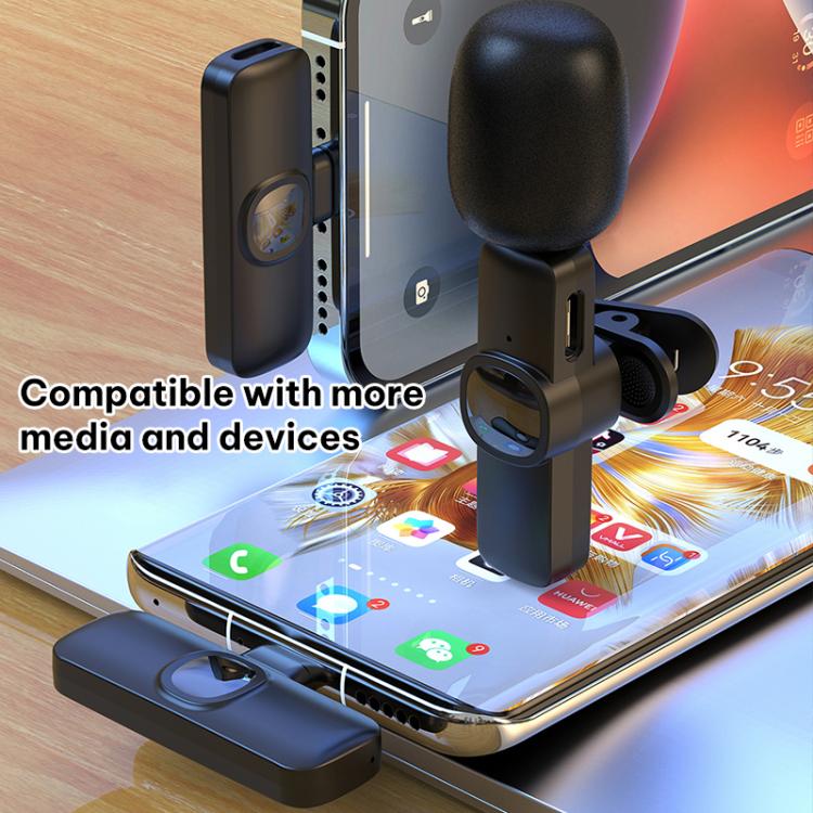 Micrófono inalámbrico de solapa J1 2 en 1 con reducción de ruido. Mini micrófono., 2 Mics + Type-C Plug, 2 Mics + 8 Pin Plug