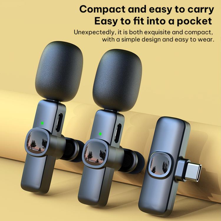 Micrófono inalámbrico de solapa J1 2 en 1 con reducción de ruido. Mini micrófono., 2 Mics + Type-C Plug, 2 Mics + 8 Pin Plug
