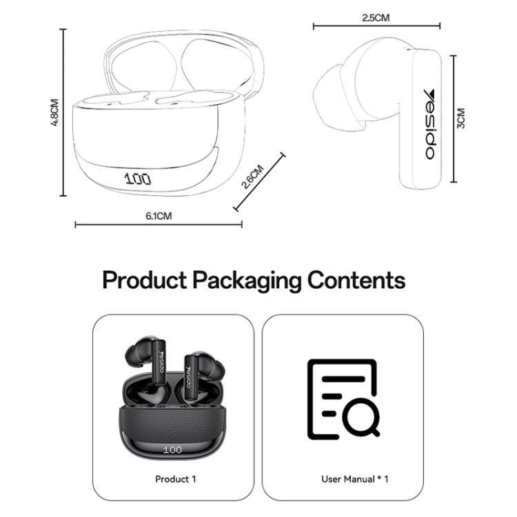 Auriculares Bluetooth Yesido TWS40 con cancelación de ruido ANC+ENC y cuatro micrófonos., TWS40