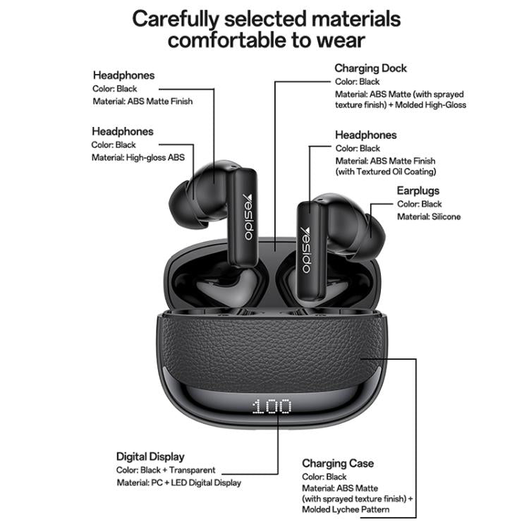 Auriculares Bluetooth Yesido TWS40 con cancelación de ruido ANC+ENC y cuatro micrófonos., TWS40
