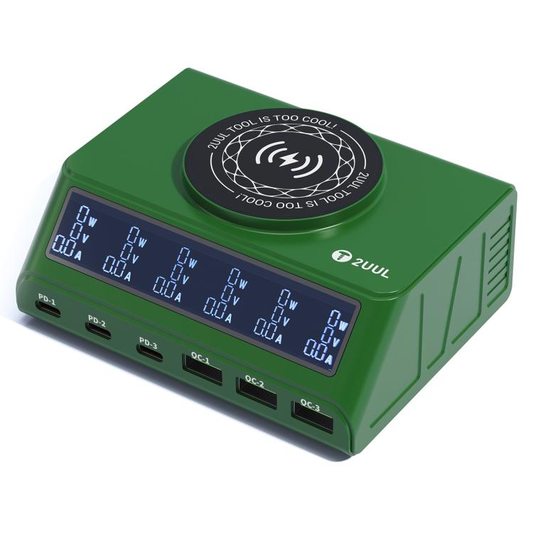 Estación de carga de escritorio 2UUL PC11 de 110 W con múltiples puertos PD + QC y carga inalámbrica de 15 W., EU Plug, US Plug