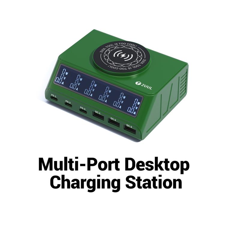 Estación de carga de escritorio 2UUL PC11 de 110 W con múltiples puertos PD + QC y carga inalámbrica de 15 W., EU Plug, US Plug