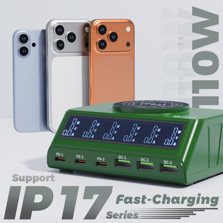 Estación de carga de escritorio 2UUL PC11 de 110 W con múltiples puertos PD + QC y carga inalámbrica de 15 W., EU Plug, US Plug