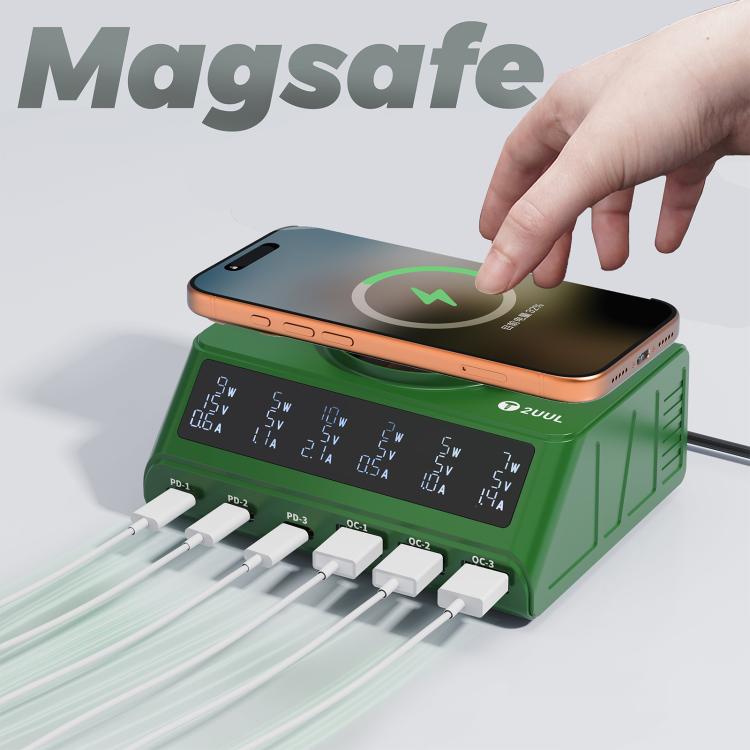 Estación de carga de escritorio 2UUL PC11 de 110 W con múltiples puertos PD + QC y carga inalámbrica de 15 W., EU Plug, US Plug