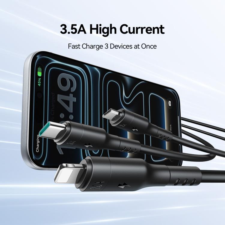 Cable de carga 3 en 1 USB a 8 pines + USB-C / Tipo-C, Micro USB de la serie JOYROOM A61 OmniGo (3,5 A), 1.2m