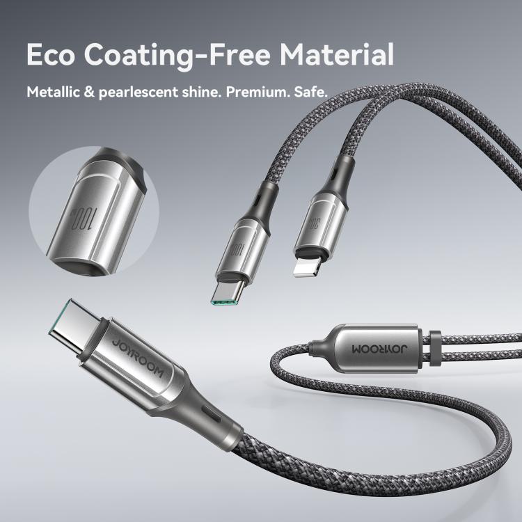 Cable de datos de carga rápida de 8 pines JOYROOM S-A57 RapidX Series de 100 W, 2 en 1, USB-C/Tipo-C a USB-C/Tipo-C., 1.5m