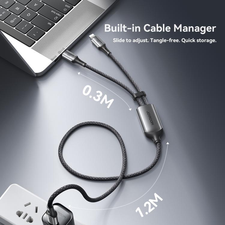 Cable de datos de carga rápida de 8 pines JOYROOM S-A57 RapidX Series de 100 W, 2 en 1, USB-C/Tipo-C a USB-C/Tipo-C., 1.5m