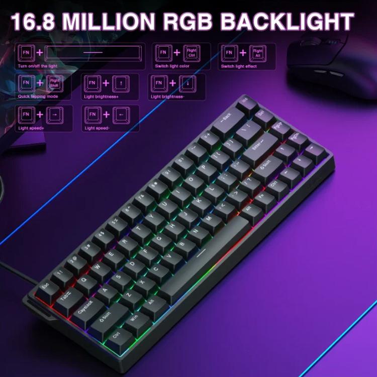 Teclado con cable RGB AULA WIN68HE, versión estándar, 68 teclas, WIN68HE Black Grey Wood Magnetic Axis