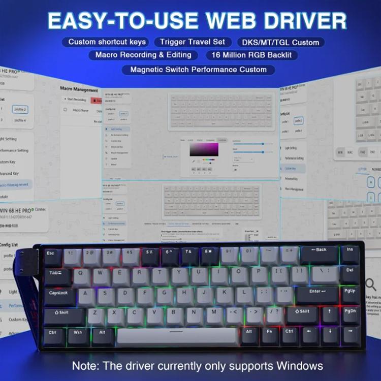 Teclado con cable RGB AULA WIN68HE Pro de 68 teclas, WIN68HE Dark Grey+Light Grey Shaped Magnetic Axis