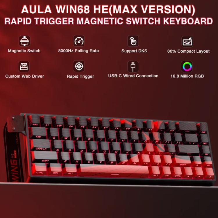 Teclado con cable RGB AULA WIN68HE MAX de 68 teclas, WIN68HE Red Wing Chun Magnetic Axis