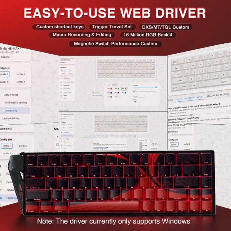 Teclado con cable RGB AULA WIN68HE MAX de 68 teclas, WIN68HE Red Wing Chun Magnetic Axis