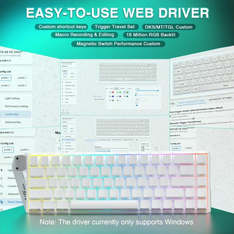 Teclado con cable RGB AULA WIN68HE, versión estándar, 68 teclas, WIN68HE Side Printed White Grey Wood Magnetic Axis