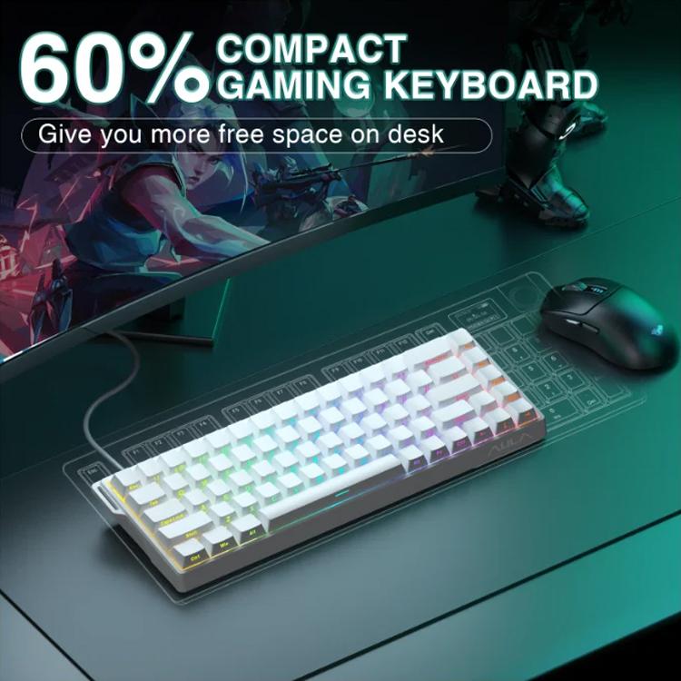 Teclado con cable RGB AULA WIN68HE, versión estándar, 68 teclas, WIN68HE Side Printed White Grey Wood Magnetic Axis