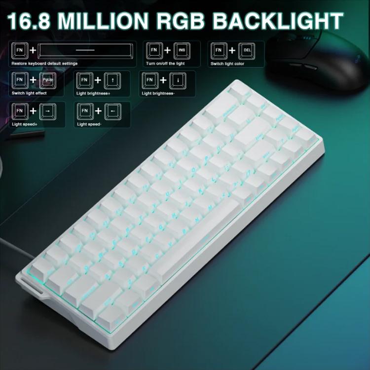 Teclado con cable RGB AULA WIN68HE, versión estándar, 68 teclas, WIN68HE Side Printed White Grey Wood Magnetic Axis