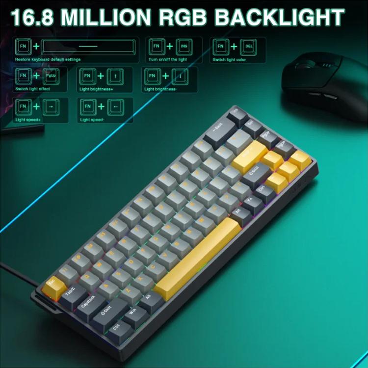 Teclado con cable RGB AULA WIN68HE MAX de 68 teclas., WIN68HE Dark+Light+Yellow Wing Chun Magnetic Axis