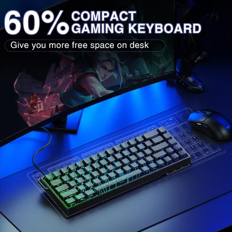 Teclado con cable RGB AULA WIN68HE, versión estándar, 68 teclas, WIN68HE Black Contour Lines Grey Wood Magnetic Axis