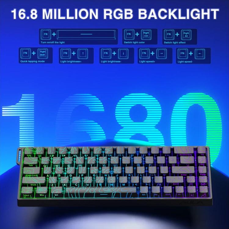 Teclado con cable RGB AULA WIN68HE, versión estándar, 68 teclas, WIN68HE Black Contour Lines Grey Wood Magnetic Axis