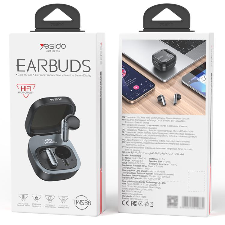 Auriculares inalámbricos Bluetooth Yesido TWS36 TWS, TWS36