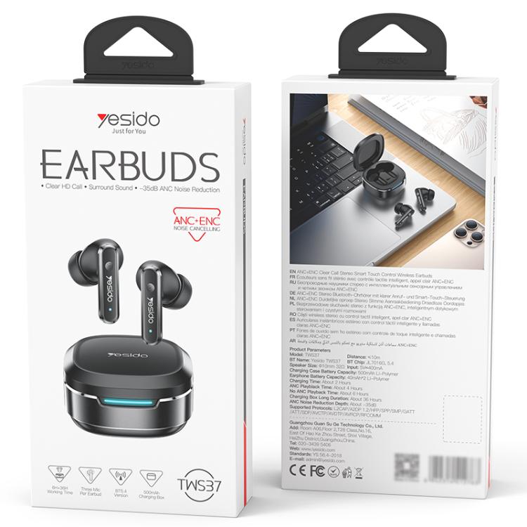 Auriculares inalámbricos Bluetooth Yesido TWS37 con cancelación activa de ruido (ANC/ENC)., TWS37