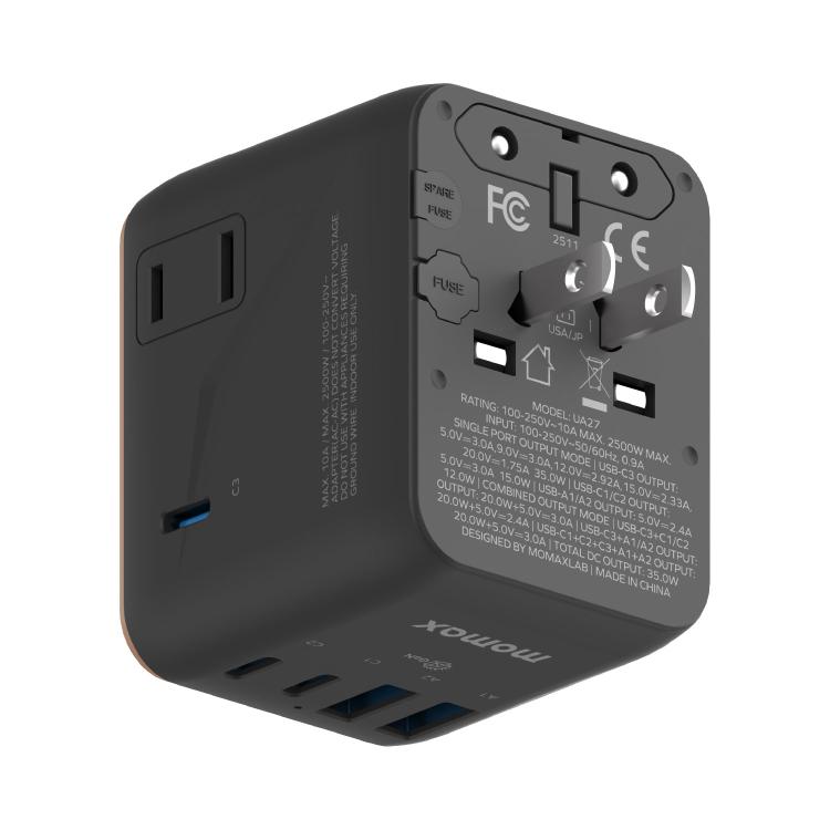 Cargador rápido dual de CA GaN MOMAX 1-World UA27 PD de 35 W, UA27
