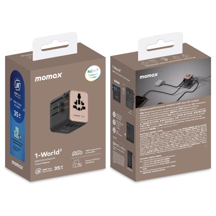 Cargador rápido dual de CA GaN MOMAX 1-World UA27 PD de 35 W, UA27