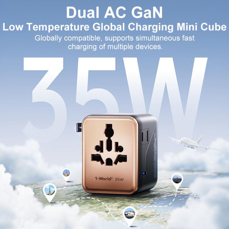 Cargador rápido dual de CA GaN MOMAX 1-World UA27 PD de 35 W, UA27